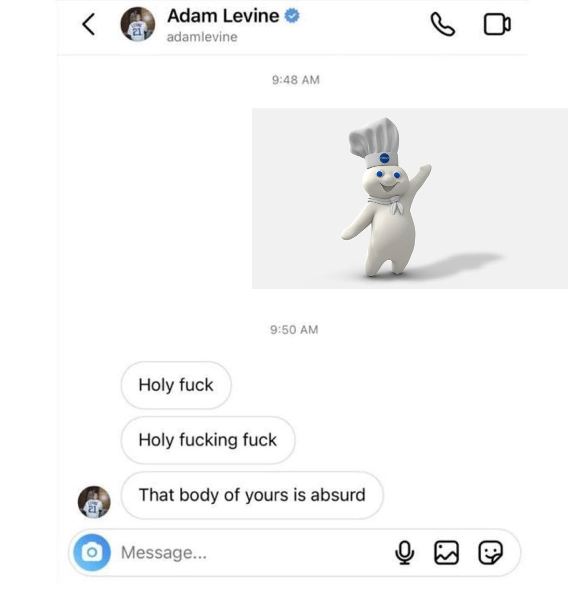 Pillsbury Doughboy pic on Adam Levine text