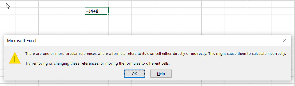 screenshot of a circular reference in Excel