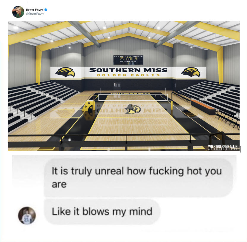 Brett Favre admiring the volleyball arena at Southern Miss